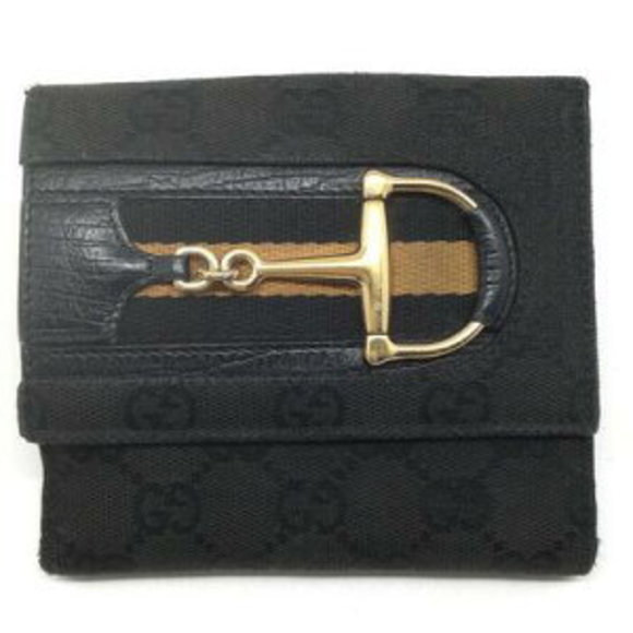 GUCCI Bifold Wallet Leather Black Beige - Picture 1 of 7